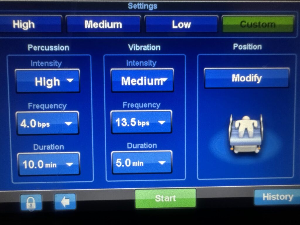 Percussion vibration feature on Hill Rom P7500 Progressa bed