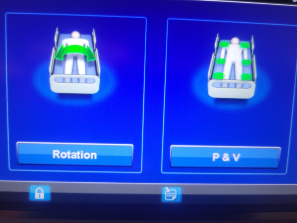 Progressa control panel featuring lateral patient turning and percussion vibration pulmonary feature